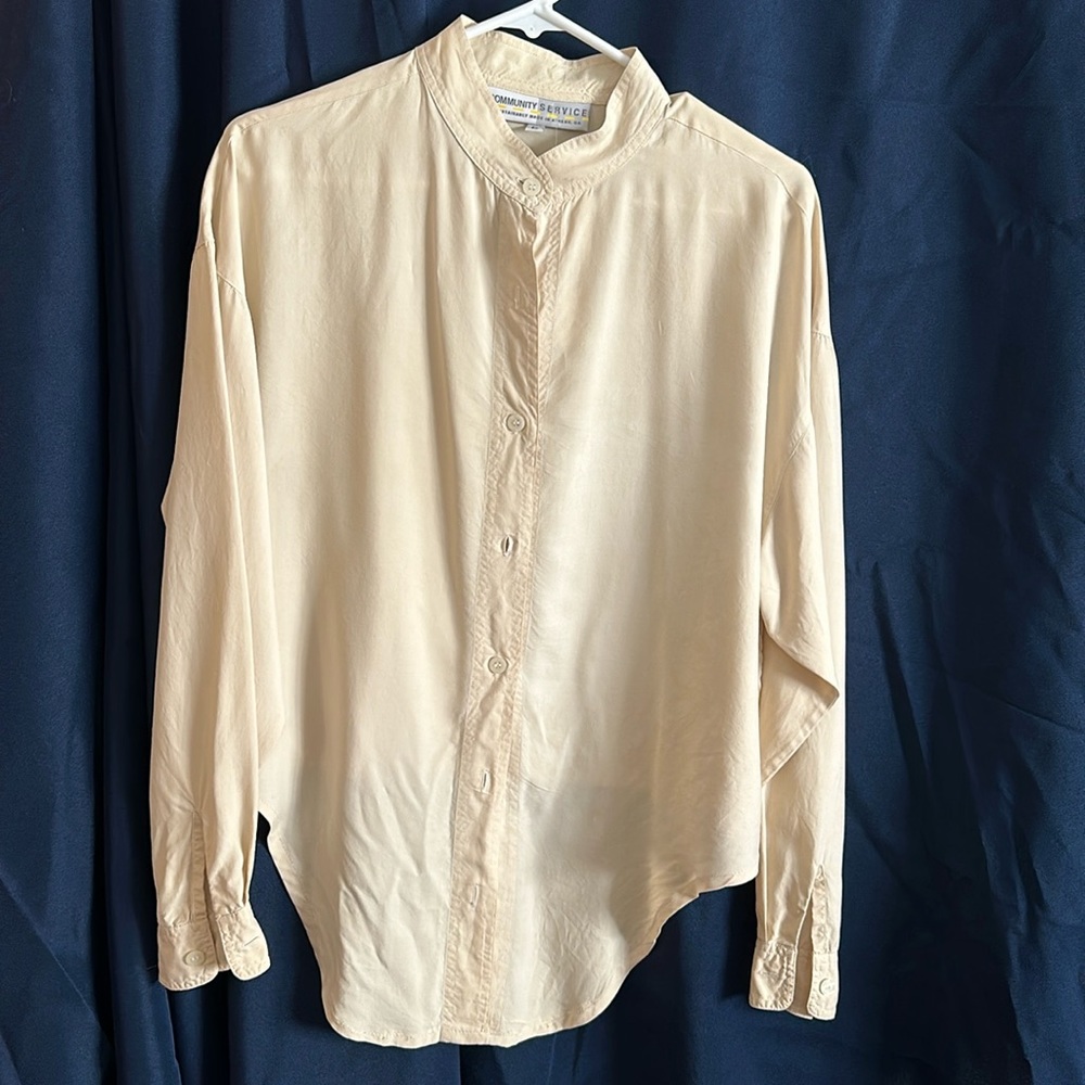 Redesigned vintage silk shirt with tie front